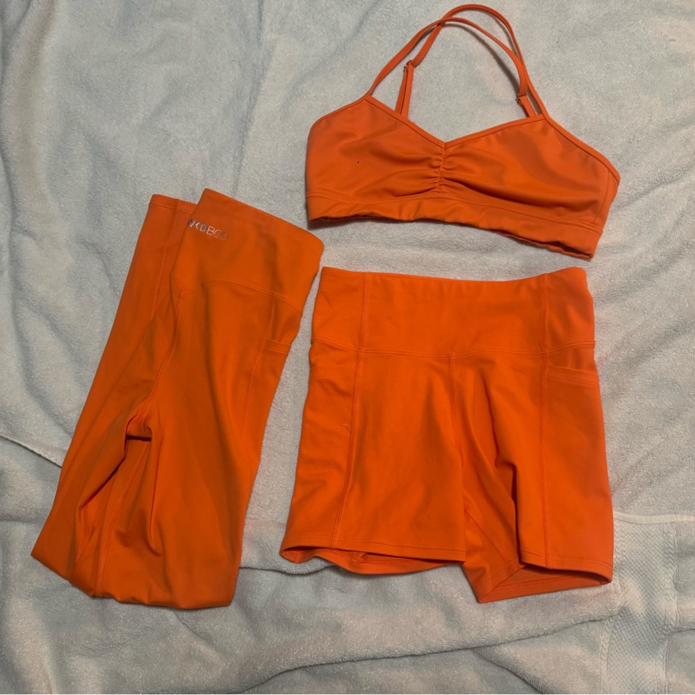 Wicked Weasel Orange Activewear Set – Leggings, Shorts & Sports Bra